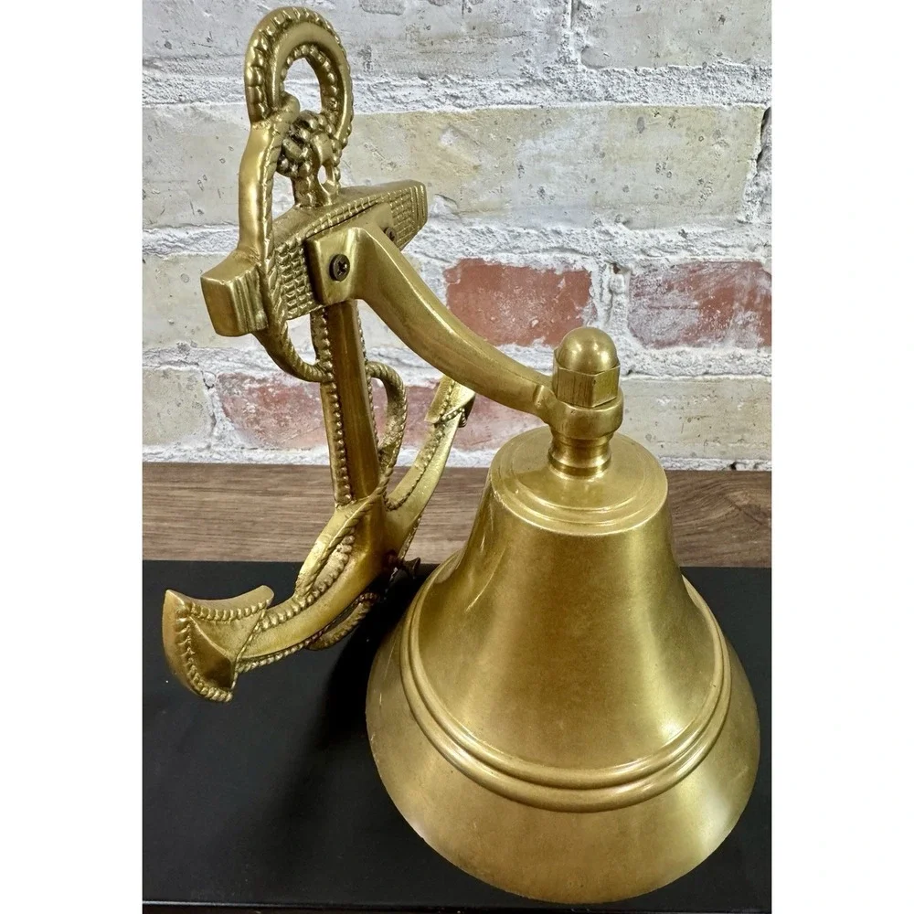 Vintage Solid Brass Ship Bell Anchor Wall Mount Nautical Maritime Rope 6.5